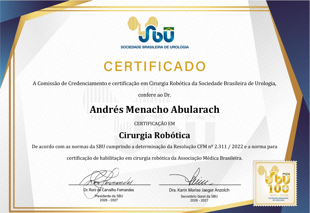 CERTIFICADO CIRURGIA ROBOTICA SBU .